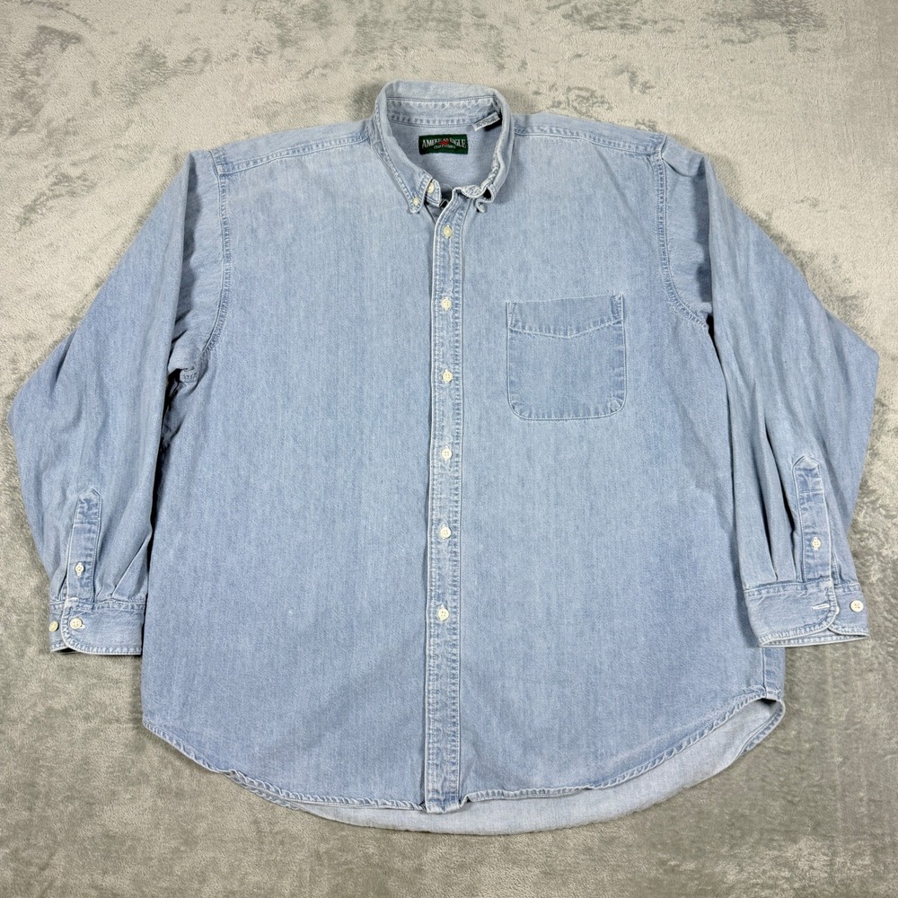 Vintage American Eagle Mens XL Denim Button Down Shirt Light Wash Long Sleeve